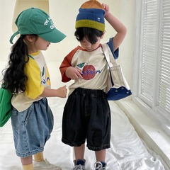 Jiaye Children's Products 2023 Children's Summer New Raglan Sleeve T-shirt Men and Women Baby Fruit Cartoon Print Short Sleeve