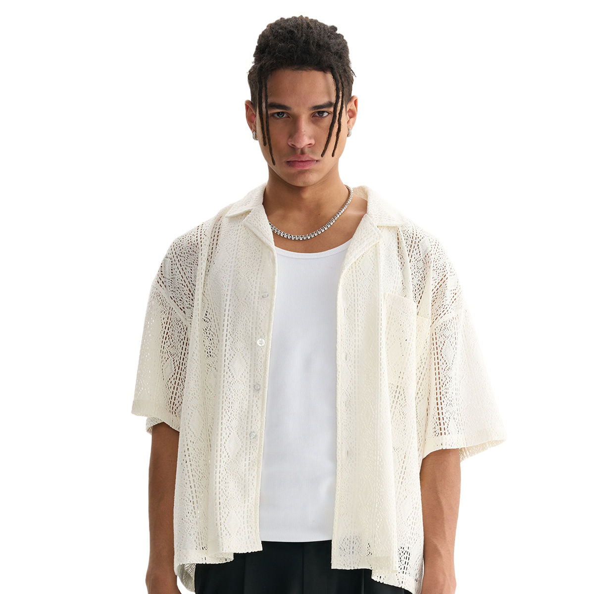 ETAI Hombre| Camisas de gancho de malla de moda de moda de verano de camisa de encaje casual de hombre