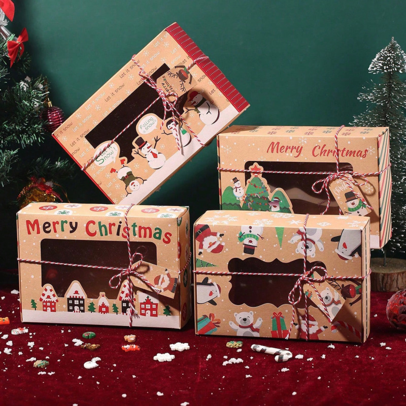 新しいヨーロッパスタイルのクロスボーダークラフト紙ビスケットボックスクリスマスクッキージンジャーブレッドボックスPVCウィンドウキャンディボックスギフトカラーボックス|undefined