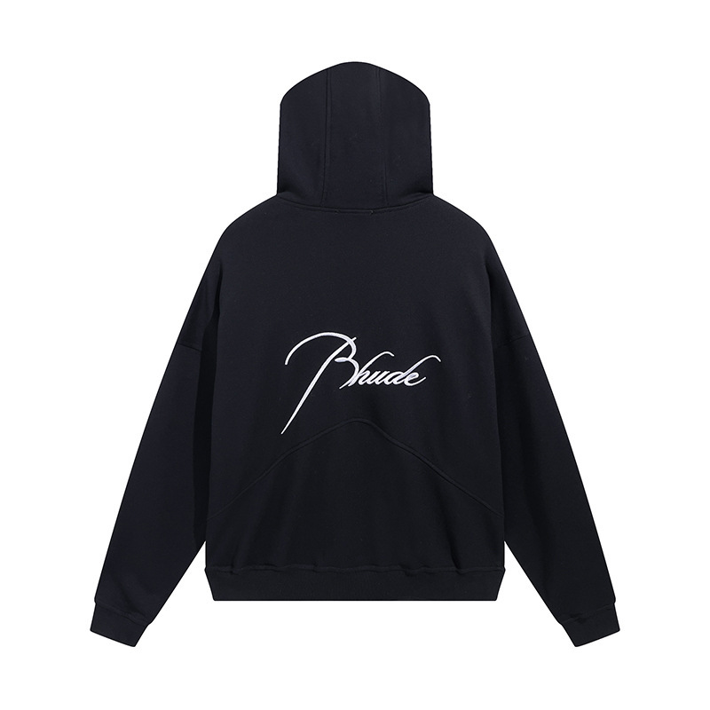 Rhudeアメリカ式高街潮牌男女同型アルファベット刺繍ゆるい毛輪フード付きカーディガンコート|undefined