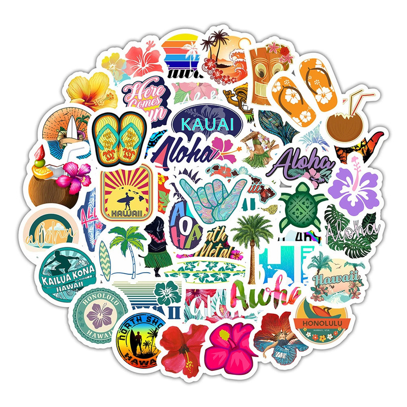 50 Hawaii Beach Summer Stickers Hand Account DIY Material Water Cup Mobile Phone Computer Cross-border Stickers