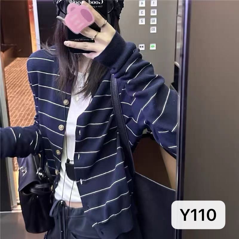撞色条纹针织毛织开衫毛衣外套春秋新款宽松上衣女装时尚高级感|undefined