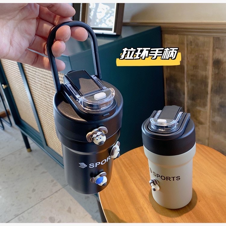 Taza termo de café conveniente de las mujeres de alto diseño de la taza de agua sentido nicho niños bebida doble taza portátil al aire libre con paja