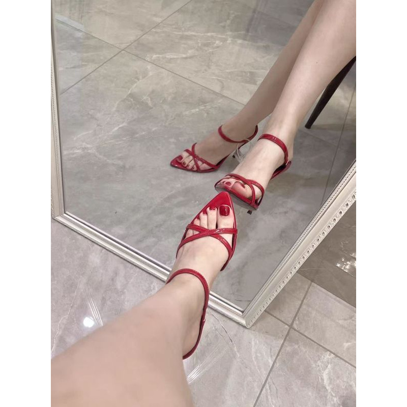 2026 New Style High-Heeled Pointed-Toe Sandals, Open-Toe Elegant Red High-Heeled Shoes, Women's Summer Slippers, Stiletto Heel, One-Strap Sandals