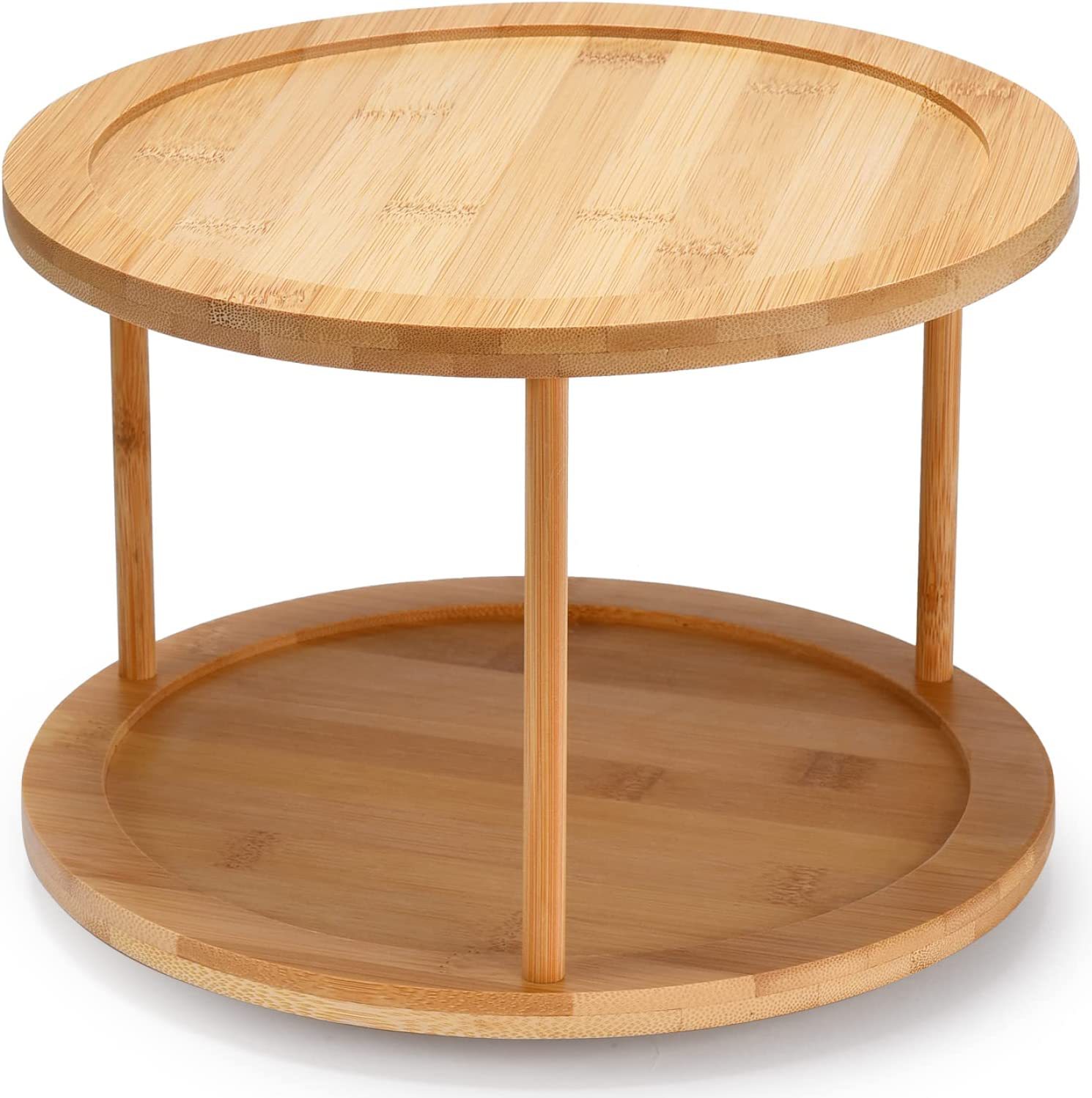 En stock Bambú de doble capa giratoria condimento estante cosmético giratorio almacenamiento rack cocina giratoria plato giratorio especias rack