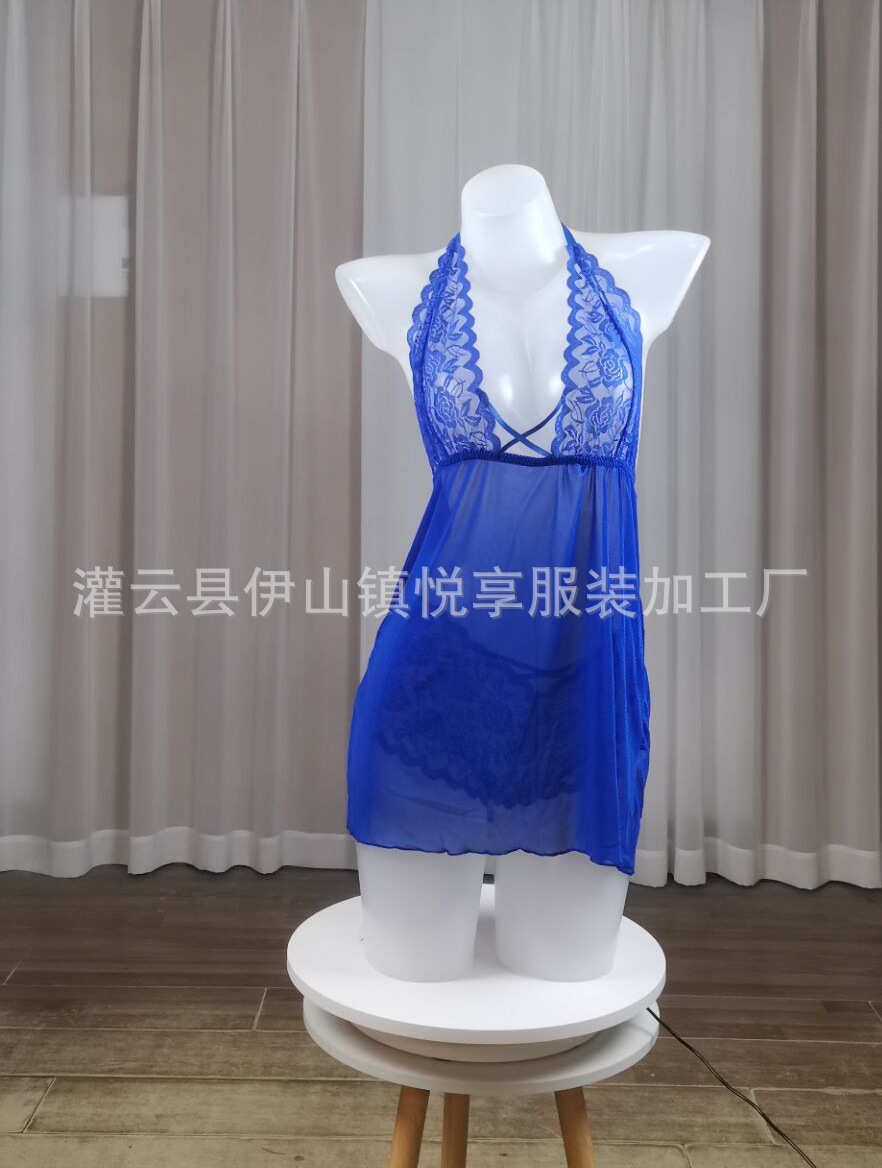情趣内衣大码S-XXXL欧美外贸性感挂脖 蕾丝花边女士睡衣厂家批发