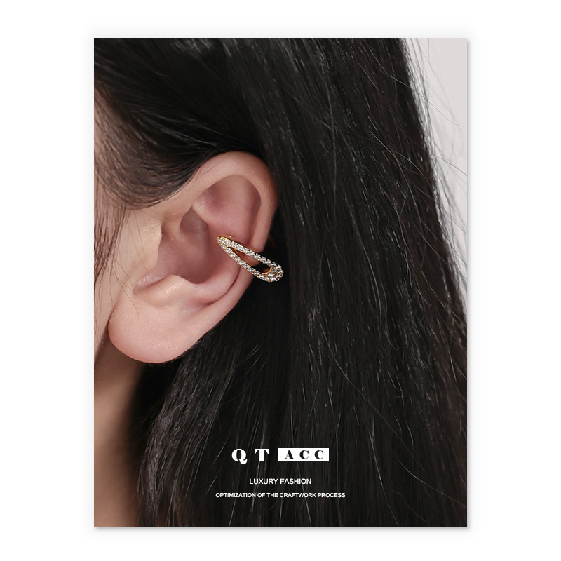 Latón chapado 18K oro real europeo y americano ins estilo minimalista versátil temperamento retro ZIRCON con incrustaciones oído hueso clip pendientes para las mujeres
