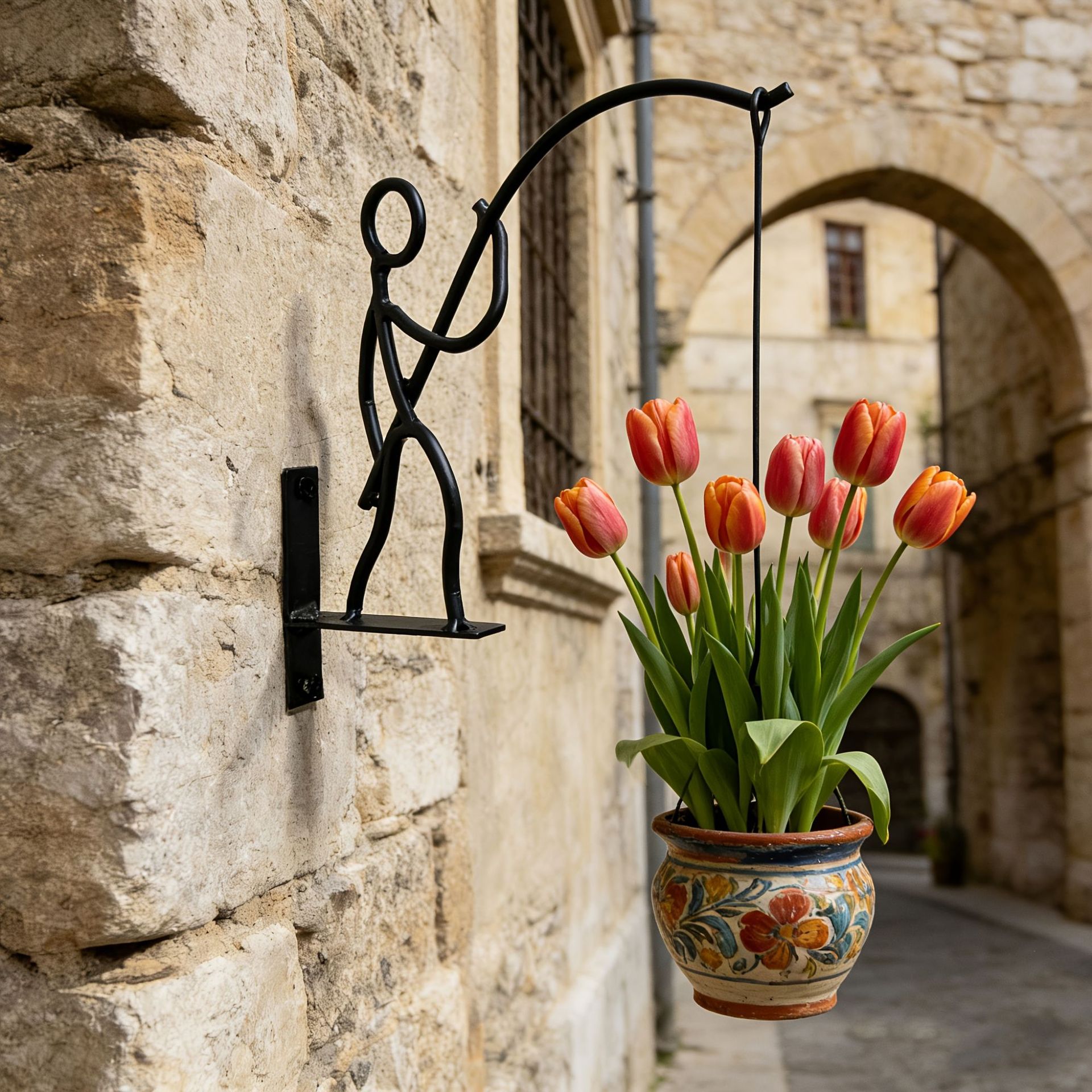 Cross-Border Hot-Selling Fishing Rack Outdoor Wall Hook Hanging Basket Suspension Bracket Stickman Iron Art Hanging Flower Rack