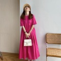 cos风法式女装休闲版型结构缩褶短袖连衣裙桃红2022两色春季新品