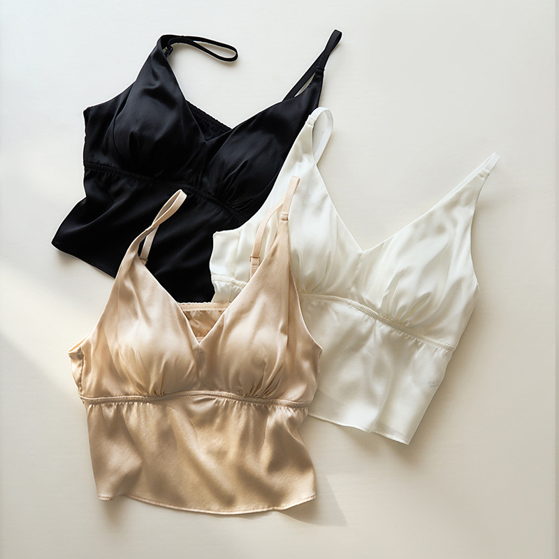 Spring and Summer Comfortable French Style Triangle Cup Real Silk Bra Sling without Steel Ring Beautiful Back Mulberry Silk Underwear Women's Bra