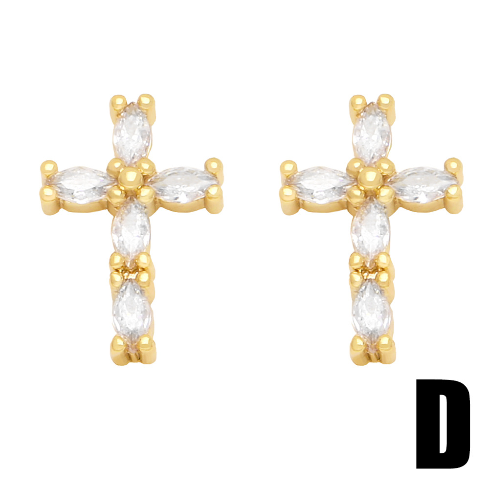 Fashion Cross Star Copper Ear Studs Inlay Zircon Copper Earrings
