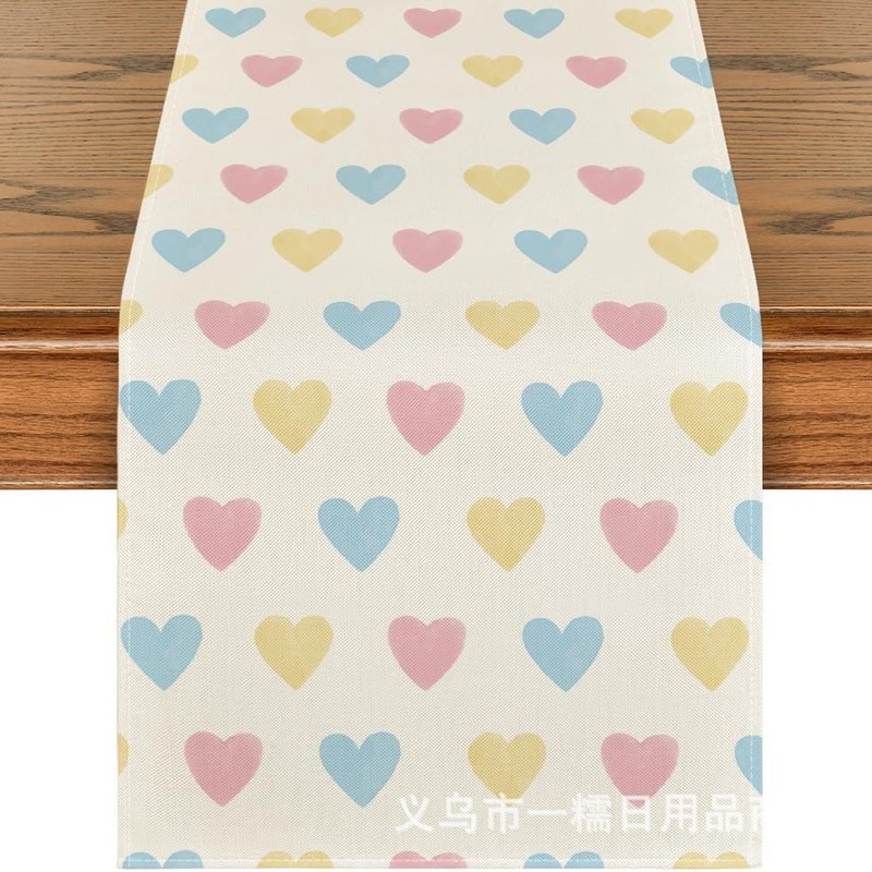 国境を越えた新しい亜麻テーブル旗バレンタインデー家庭レストランのリビングテーブル室内屋外の祝日装飾テーブルクロス|undefined