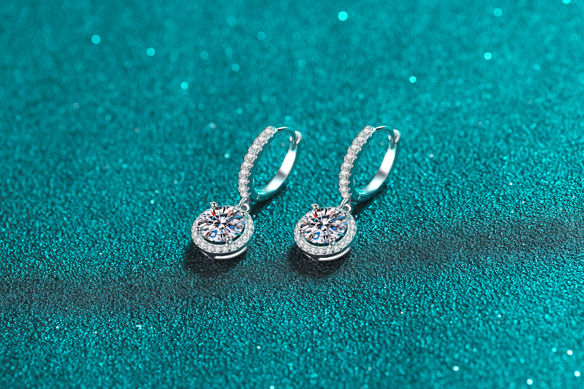Luxurious Sweet Round Sterling Silver Moissanite Zircon Drop Earrings In Bulk display picture 2