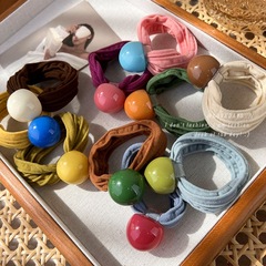 韓版亮彩色無接縫皮筋日系可愛少女高馬尾盤發發圈球球發繩頭繩女