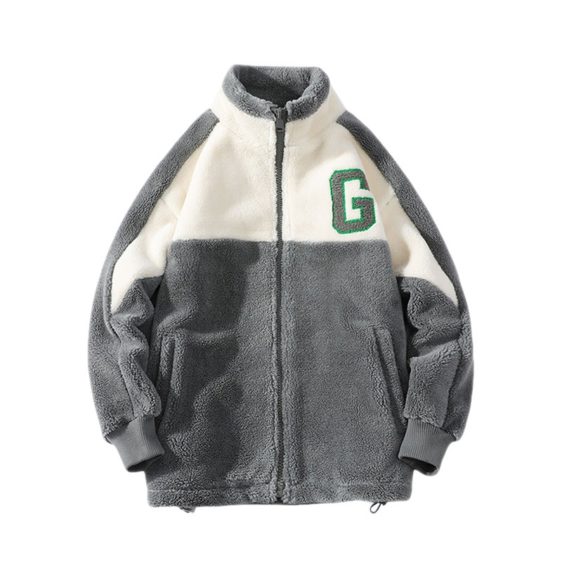 Invierno forrado de lana engrosada abrigo de algodón acolchado de lana de Cachemira contraste color soporte collar abrigo de los hombres de moda