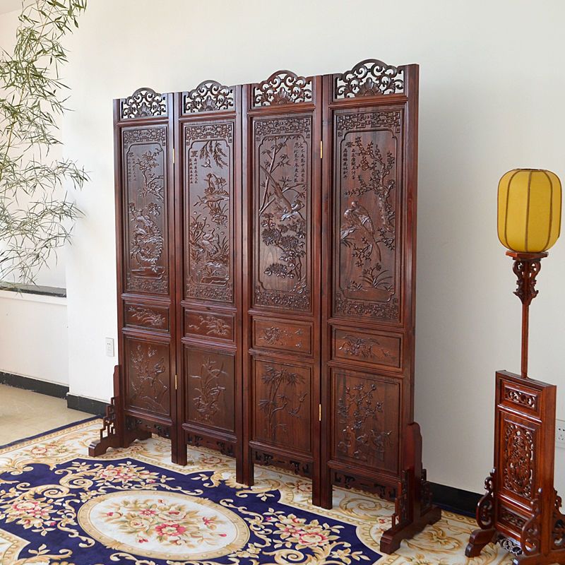 Chinese Antique Screen Partition Dongyang Wood Carving Living Room Folding Screen Solid Wood Double-Sided Carved Hotel Office Entrance