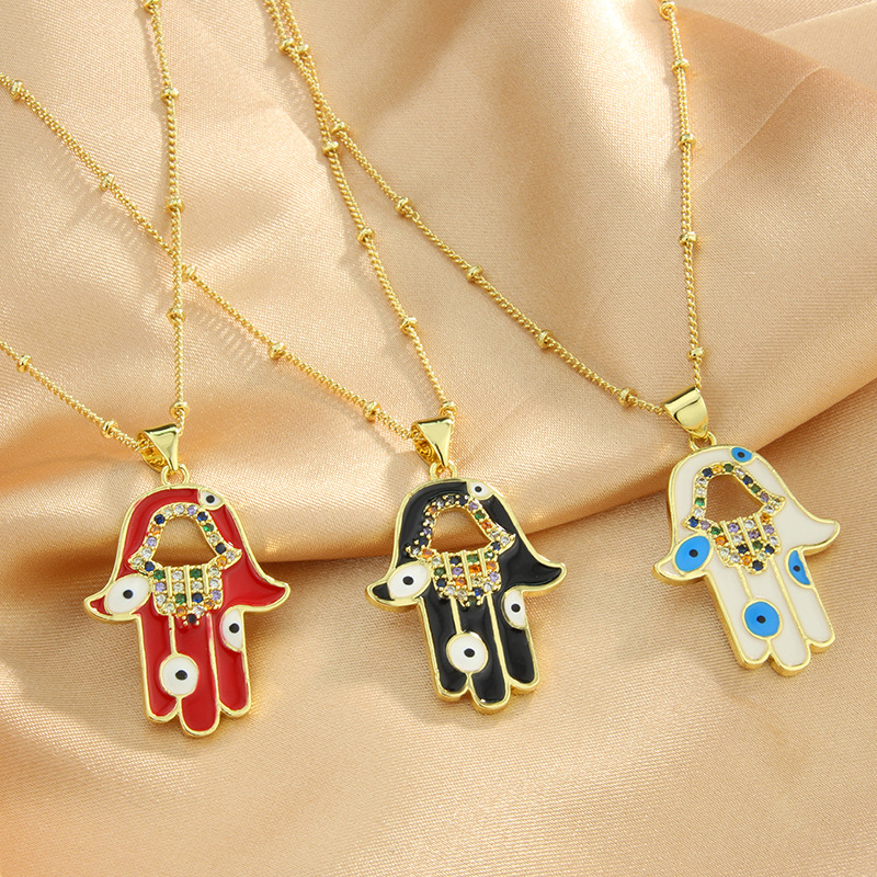 Simple Style Devilu0027S Eye Palm Copper Necklace Hollow Out Zircon Copper Necklaces