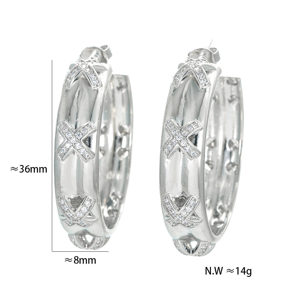 Copper Material Geometric Pattern Simple Round New Retro Zircon Fashion Copper Earrings Wholesale