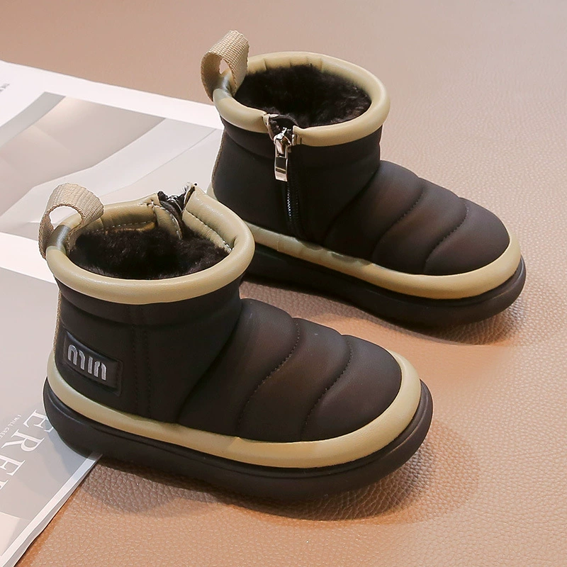 Зимние детские теплые большие хлопчатобумажные ботинки 2024 новый мальчик толстое дно нескользкие ботинки для девочек водонепроницаемые хлебные ботинки