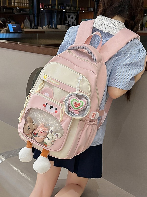 2025新款痛包女书包透明吧唧包百搭休闲猫猫双肩包学生书包批发包|undefined