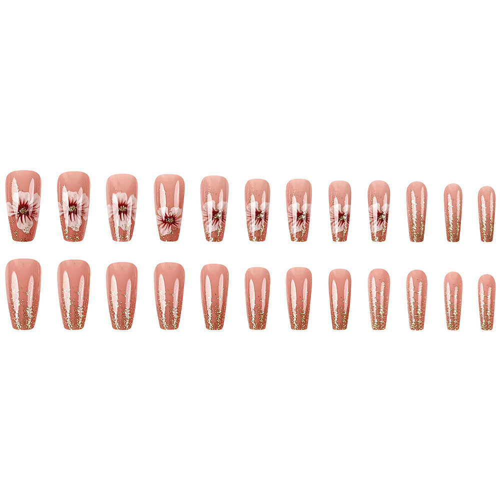 24 piezas de uñas en polvo de brillo dorado, parche de uñas de venta caliente dulce y elegante, armadura de ropa larga de moda de venta caliente
