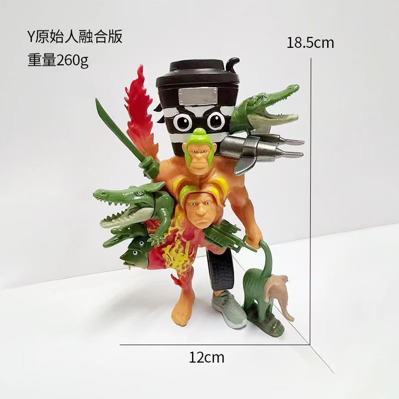 跨境新品美国山海经手办摆件木棍人融合版合体通通通鲨鱼创意模型|undefined