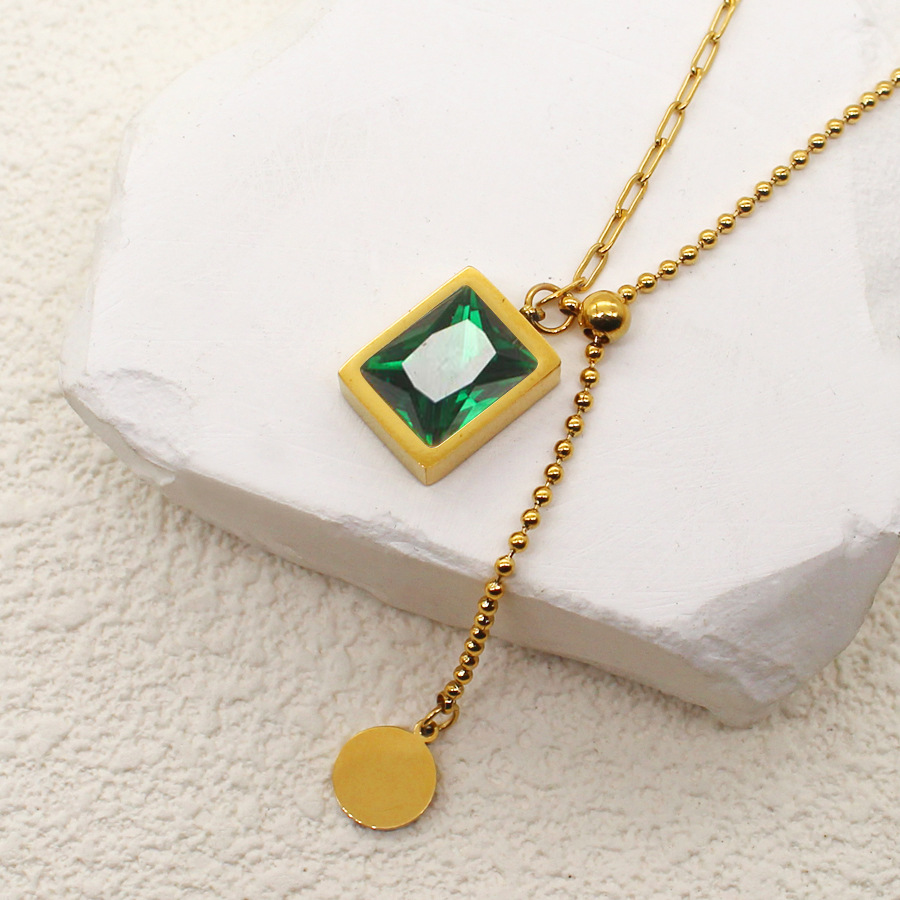 Collana di gioielli in smeraldo, design di nicchia, catena per clavicola patchwork in smeraldo, semplice e versatile, collana regolabile_voghion.com