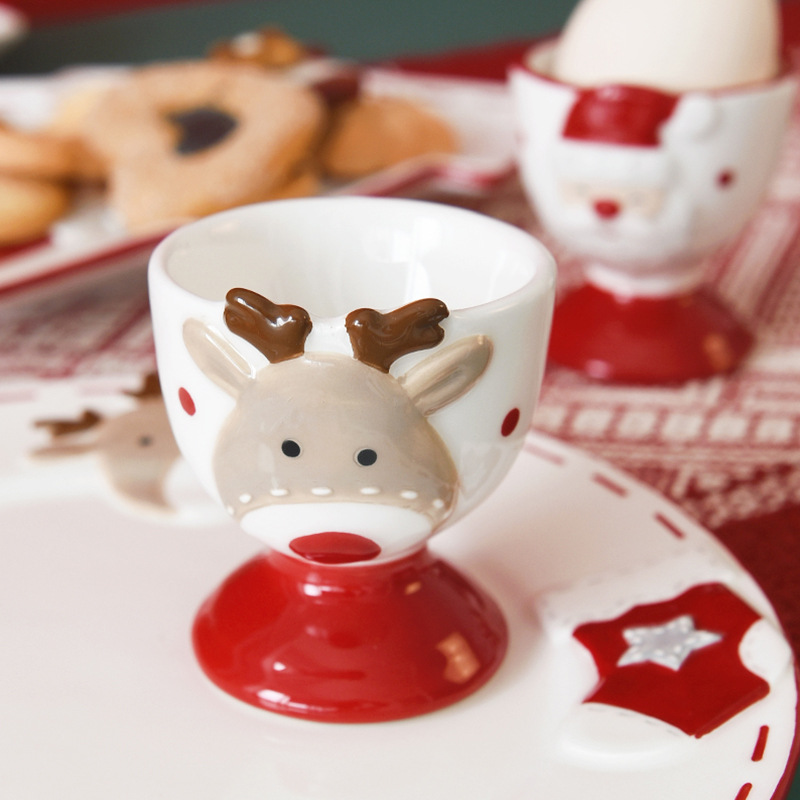 Santa Claus cerámica de costura de estilo nórdico huevo creativo taza de vino pequeña hermosa taza de huevo de alce de alto valor