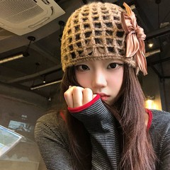手工编织立体花朵镂空包头帽女春秋薄款透气百搭显脸小帽子套头帽