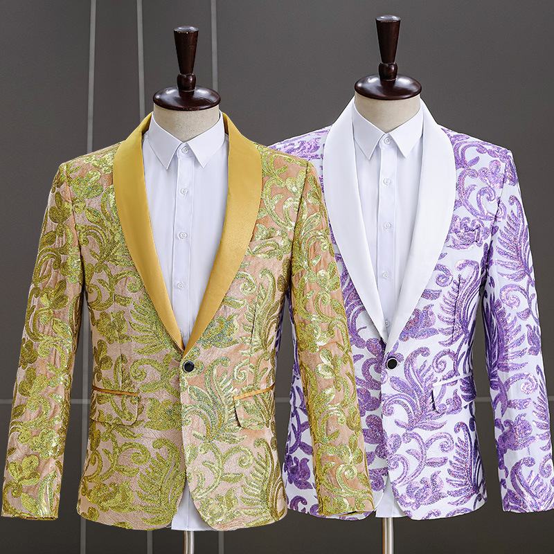 Men's Velvet Sequin Slim Suit Jacket Cross-Border Banquet Dress Photo Studio Wedding Performance Suit Formal Suit