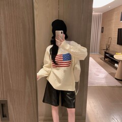 2025秋冬季女装新款时尚欧美复古老钱五角星宽松长袖毛衣针织衫