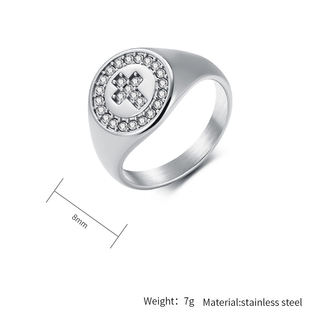 Unisex Titanium Steel Diamond Cross Ring Minimalist Trendy Jewelry_voghion.com