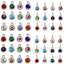 镶钻十二生辰石彩色玻璃吊坠外贸项链饰品DIY宠物合金配件饰品