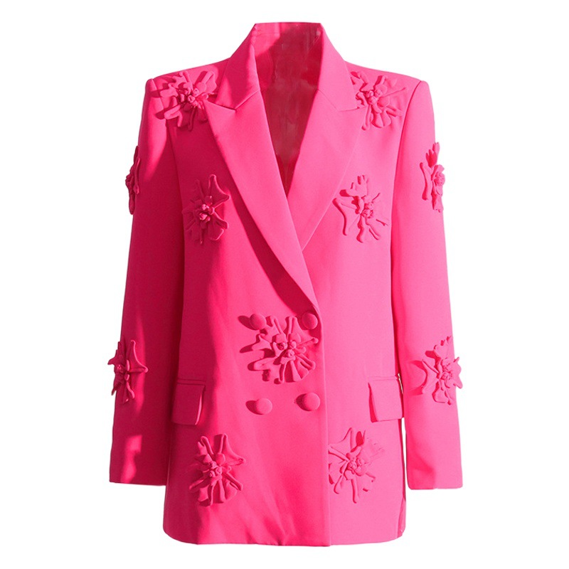 Saco Blazer con Solapa para Mujer de Poliéster con Flores 3D para Otoño