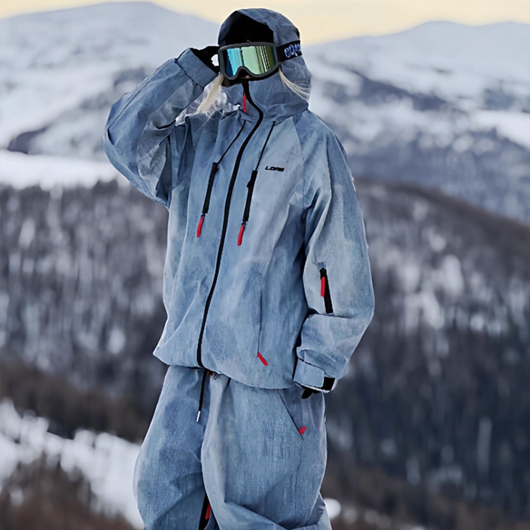 Ldab Blue Denim Ski Suit for Women 2026 Autumn and Winter New Windproof and Waterproof Single and Double Board Couple Snow Suit for Men