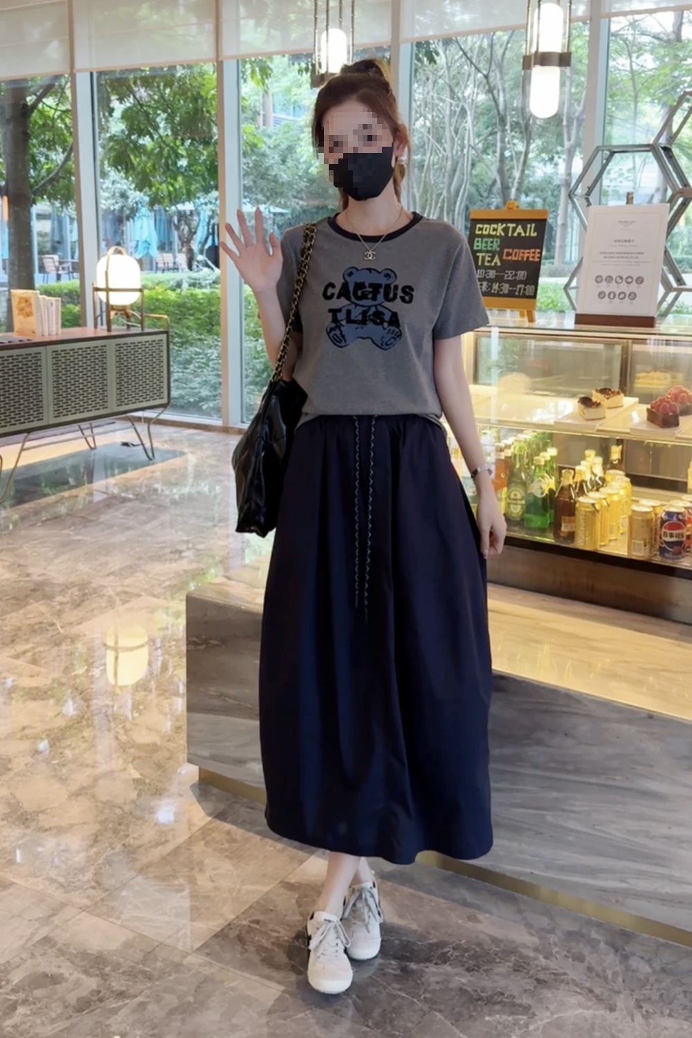 Áo thun nữ cổ tròn in chữ phối màu tay ngắn mùa hè 2026 — Trang phục [Áo+váy], Lời bài hát: Dark Blue (Single Half Dress), Lời bài hát: Grey (One Piece Top) chi tiết 5