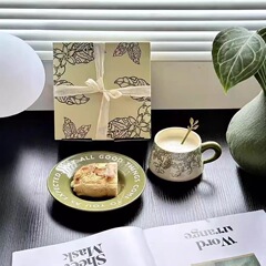 レトロなマグカップ皿中米式ヘボン風油絵緑鈴蘭陶磁器カップ古風下昼寝コーヒーカップ皿
