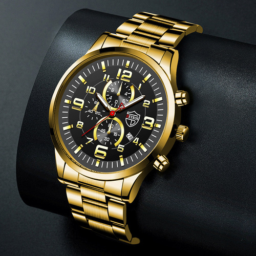 DEYROS gold watch large dial men's watch Middle Eastern luminous calendar steel band men's watch