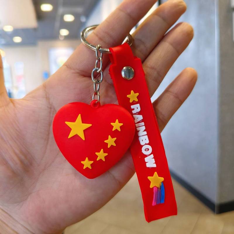 国庆钥匙扣挂件五角星国旗 小礼品礼物书包挂饰国潮挂饰pvc钥匙链|undefined