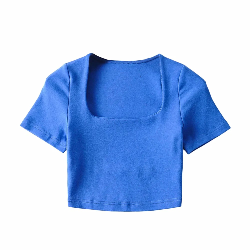elastic square collar short sleeve T-shirt NSAC50846
