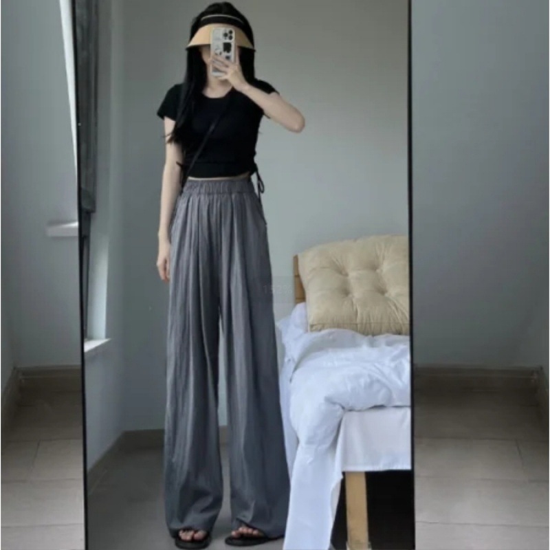 冰丝阔腿裤女夏季高腰垂感休闲日系棉麻慵懒感山本裤褶皱直筒裤子