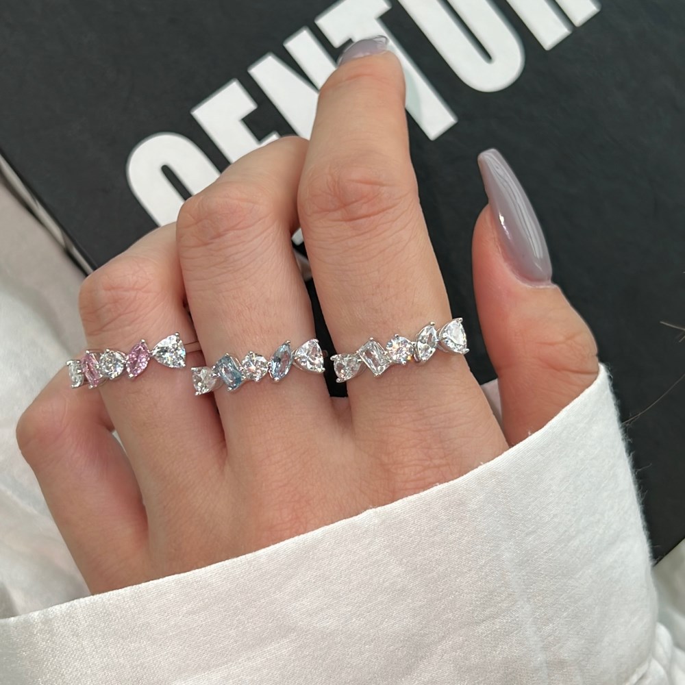 925 Sterling Silver Zircon U Shape Waves Heart Shape Rings display picture 11