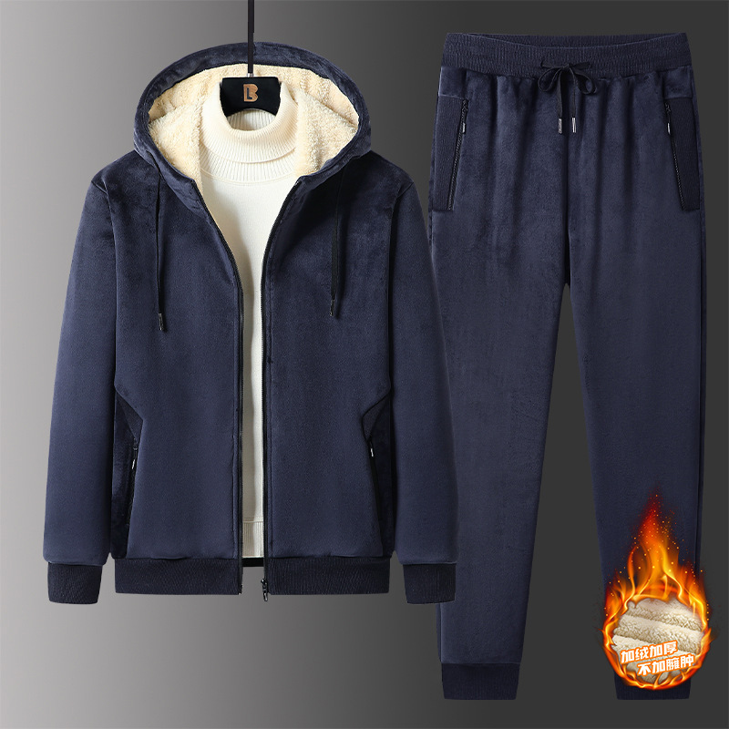 Gold Velvet suit Men's Autumn and Winter fleece-lined Thickened Warm Casual Wear Sportswear Two-piece Set plus size in stock