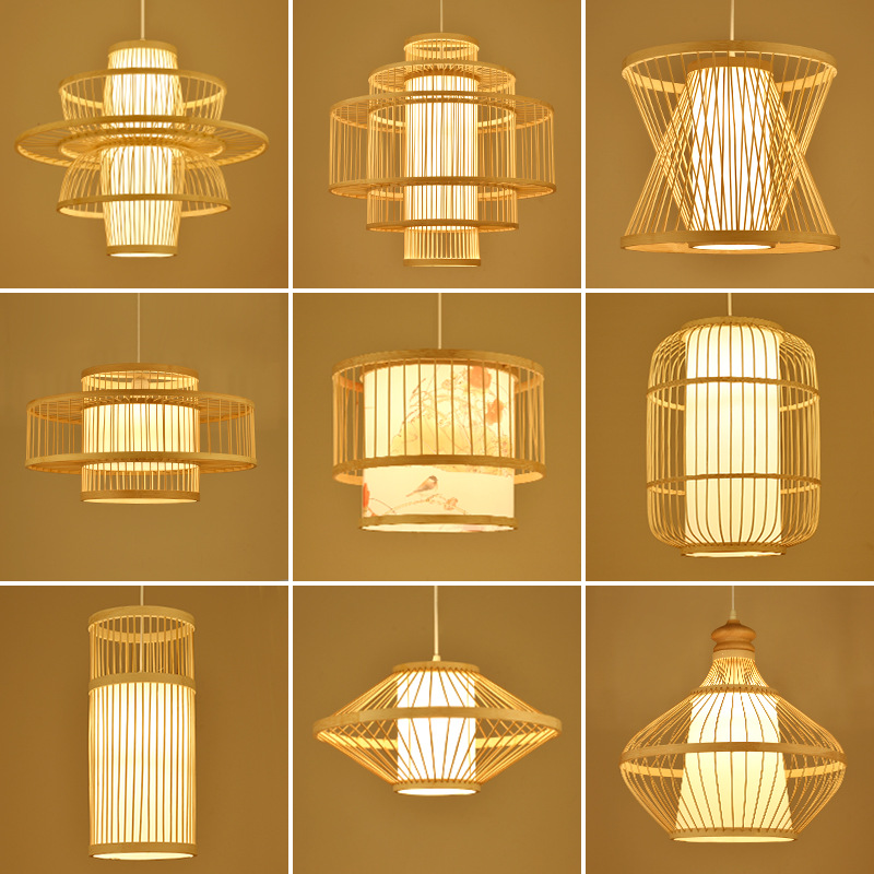 新中式竹艺吊灯民宿吧台创意个性茶室火锅店餐厅中式竹编灯笼灯罩