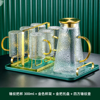 Vidrio martilled con mango taza de agua taza de té taza de beber de alto grado Luz de lujo sala de estar del hogar juego de agua traje de la familia