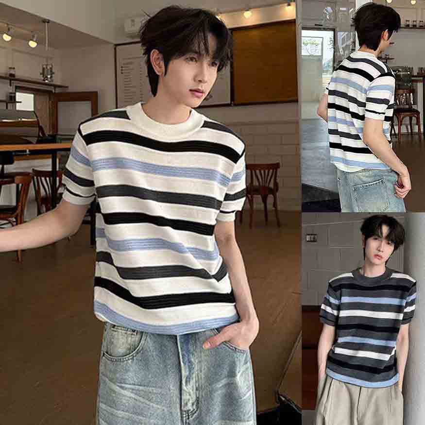 Camiseta de punto de manga corta camiseta de textura de hombres agujeros viejos negocios de hielo de verano fábrica transfronteriza mayorista