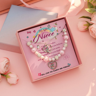 Children's Day Gift Shambhala Beaded Braided Pink Pearl Unicorn Bracelet Necklace Gift Box Set for Women