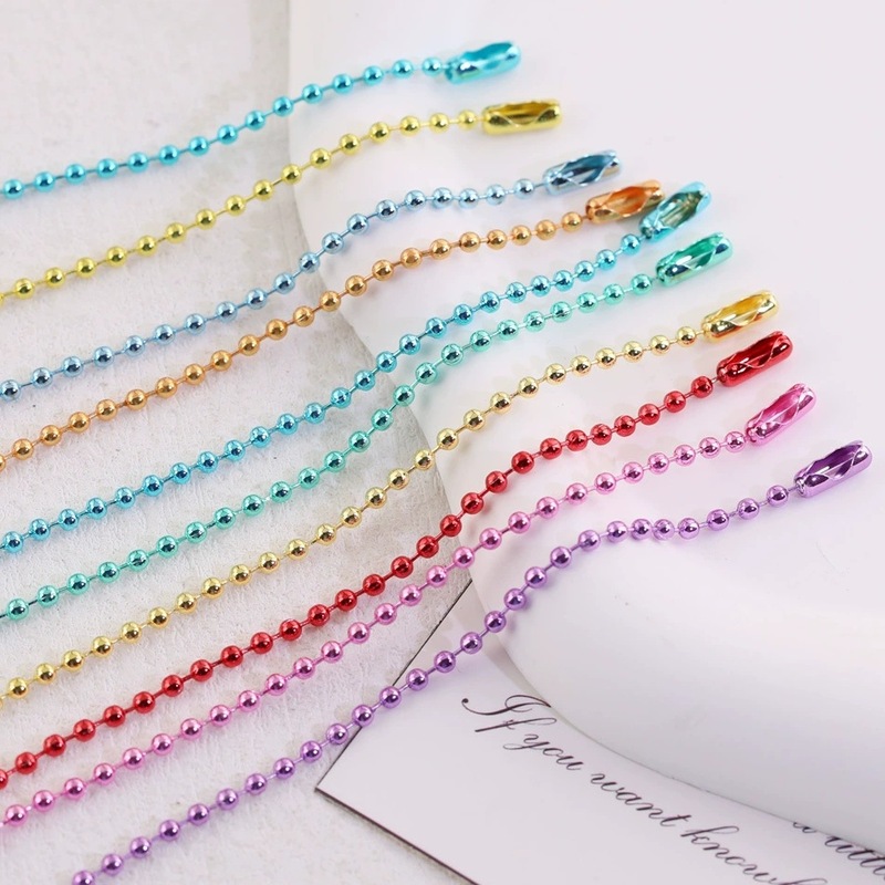 12cm Colorful Electrophoresis Bead Chain DIY Jewelry Round Wave Bead Chain Lanyard Buckle Chain Tag Chain Ready for Sale