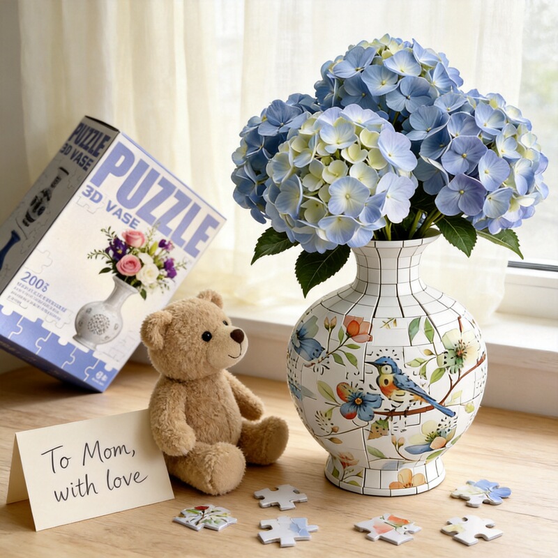 3D Stereo Puzzle Vase DIY Assembly Educational Toy Home Flower Arrangement Decoration Ornament DIY Small House Model
