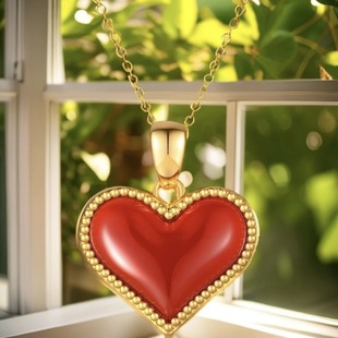 18K Gold Double-Sided Heart Pendant Peach Heart Holiday Gift Au750 Color Gold Necklace Women's Jewelry Water Shell Jewelry Wholesale